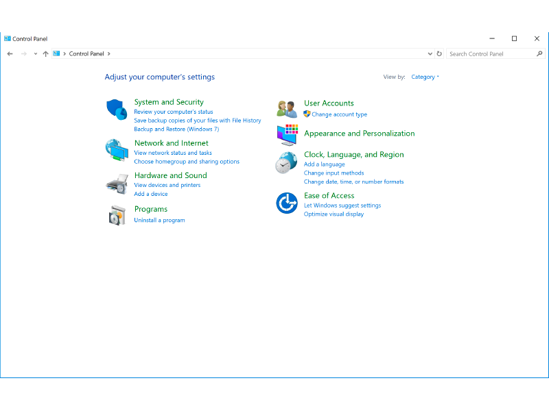 control pane, figure one, windows ten